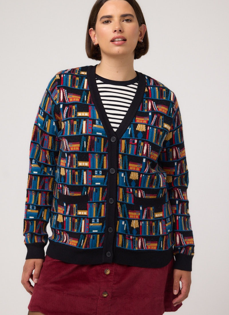 Althea Bookshelves Cardigan - Model Front