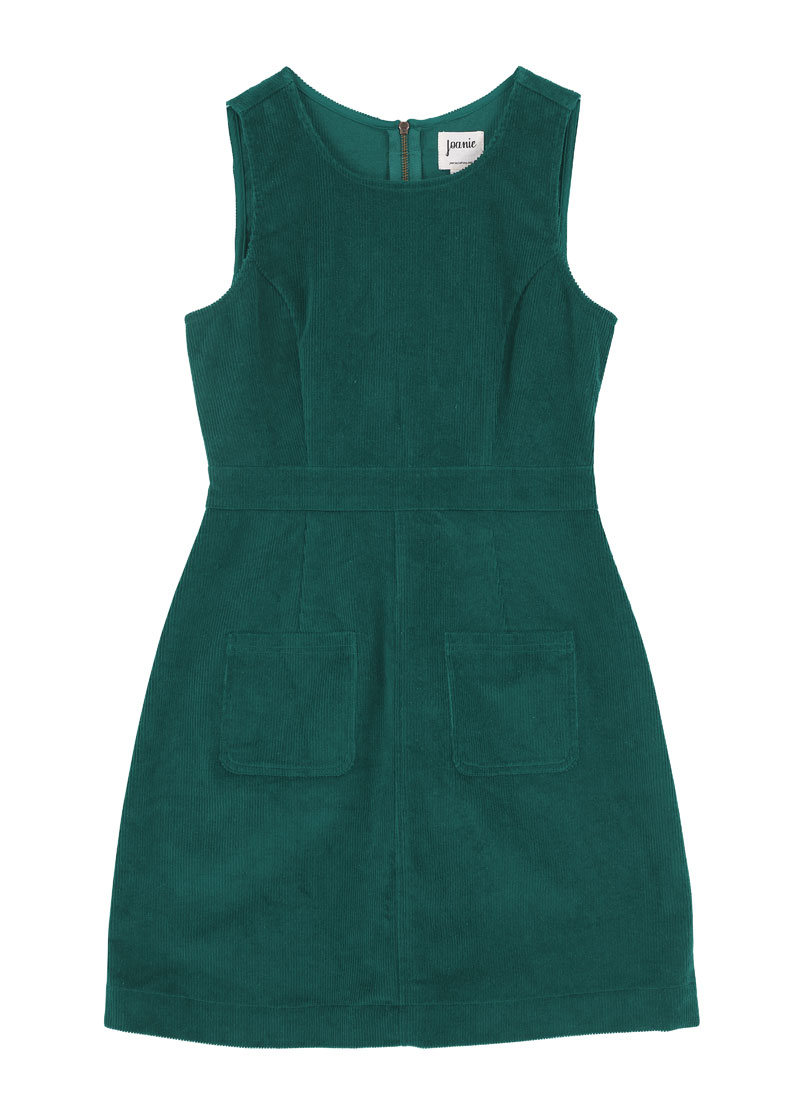 Daphne Corduroy Patch Pocket Pinafore - Green Product Front