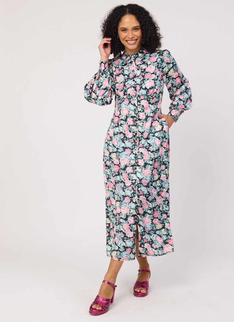 Dion Pastel Floral Print Midi Dress