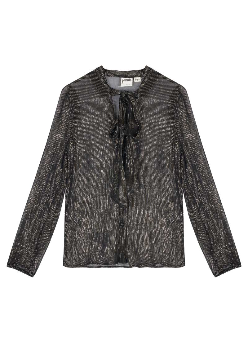 Etoile Gold Lurex Tie Neck Blouse - Product Front
