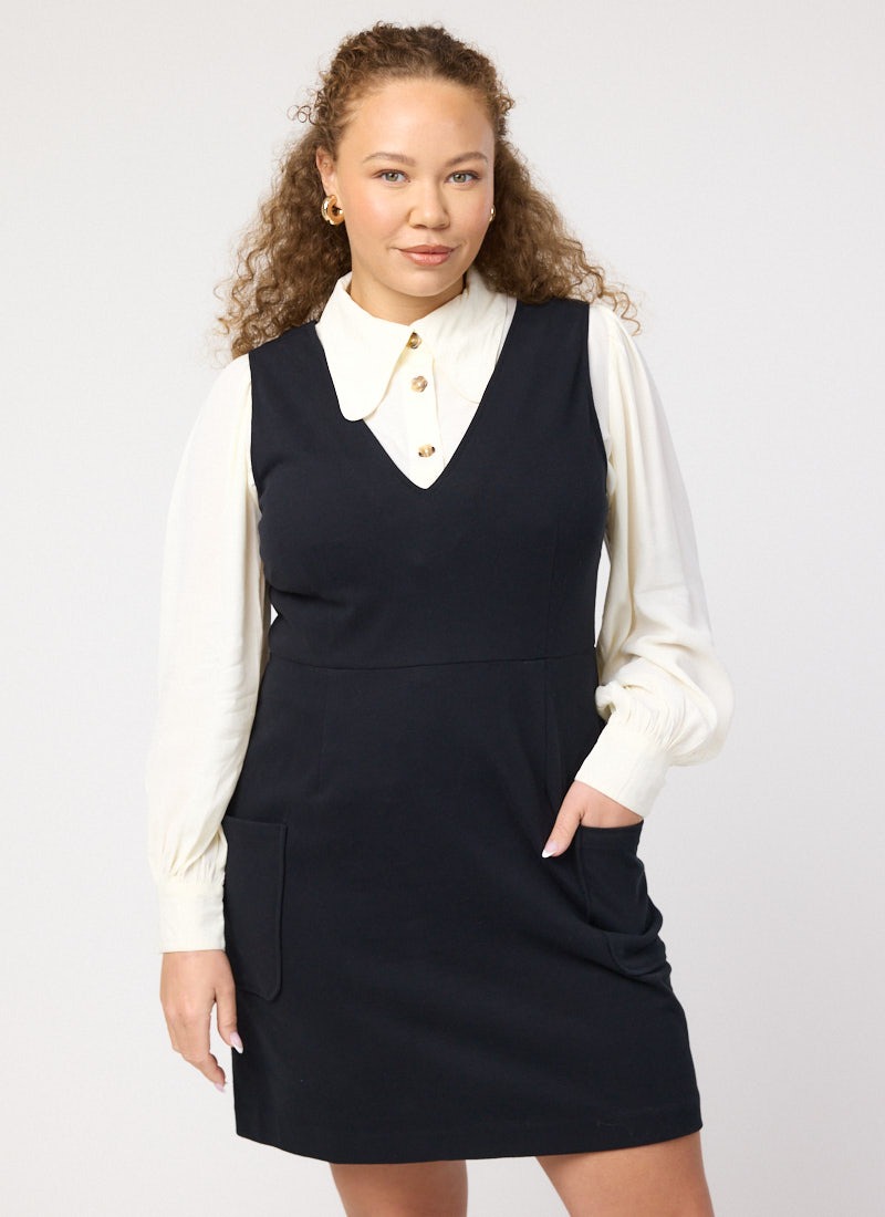 Ohlson V-Neck Pinafore Dress - Black - Product Front
