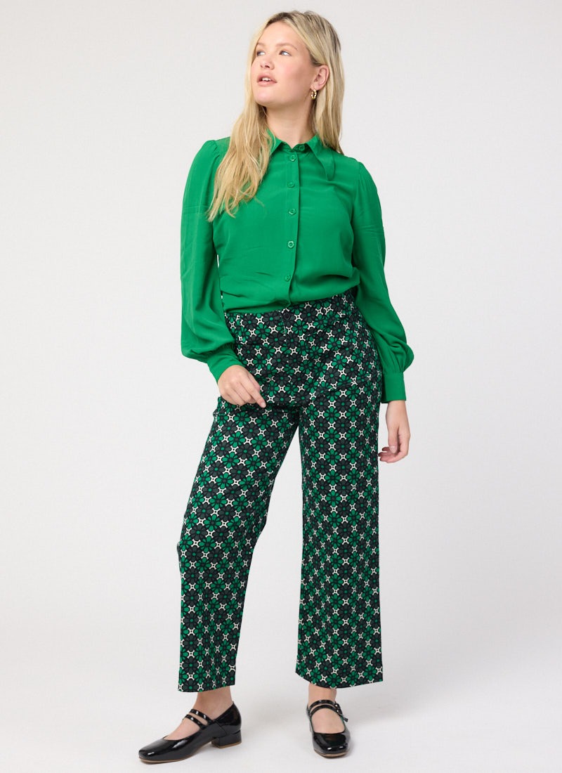 Pippa Green Geometric Print High Waist Trousers