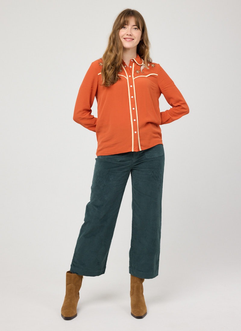 Glenn Paisley Embroidered Western Shirt - Orange