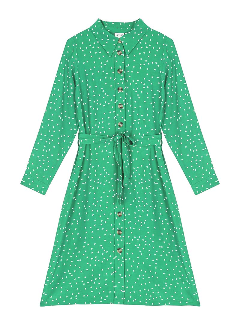 Mina Spot Print Button-Down Midi Dress - Green - Product Front