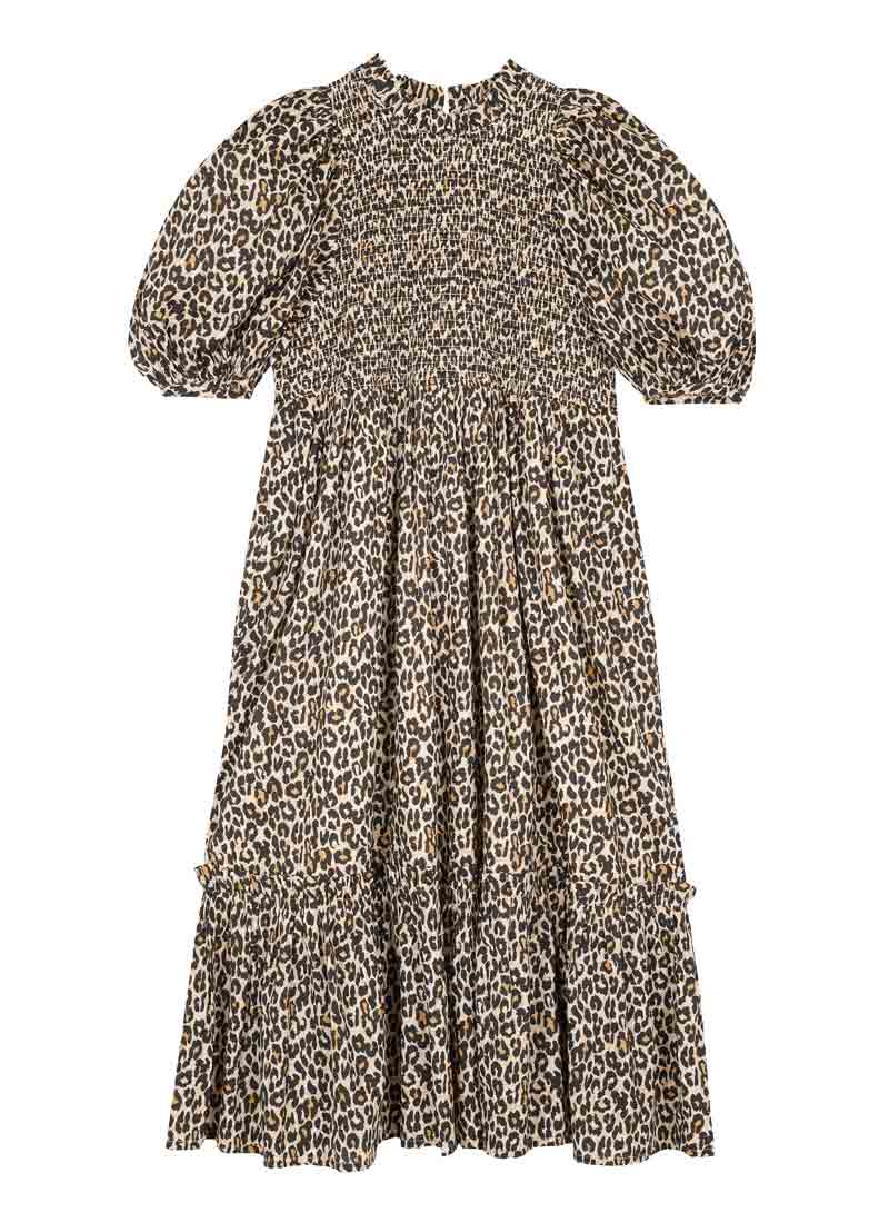 Priya Leopard Print Puff Sleeve Midi Dress - Product Front Full Length