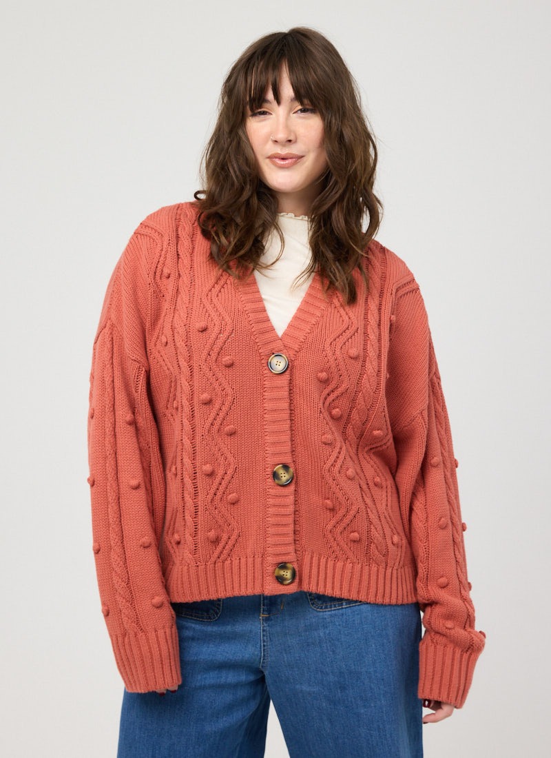 Quincy Cable Stitch Oversized Cardigan - Terracotta 