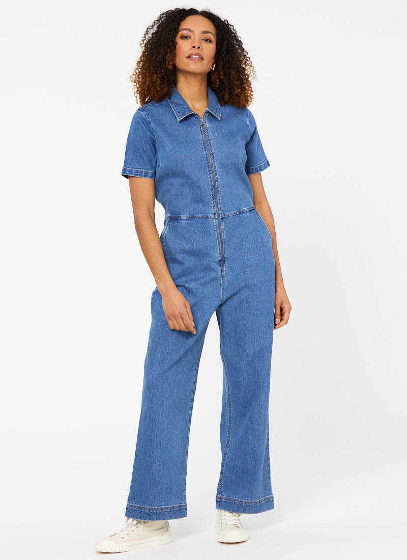 Robin Short Sleeve Collared Boilersuit - Denim